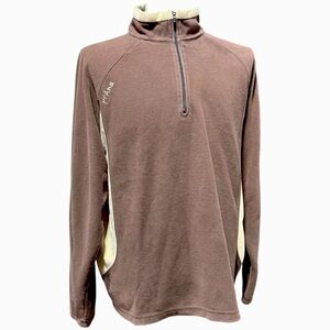 Prana Velour Feel 1/4 Zip Pullover Sweatshirt Mens XL Brown Cream Cotton Retro
